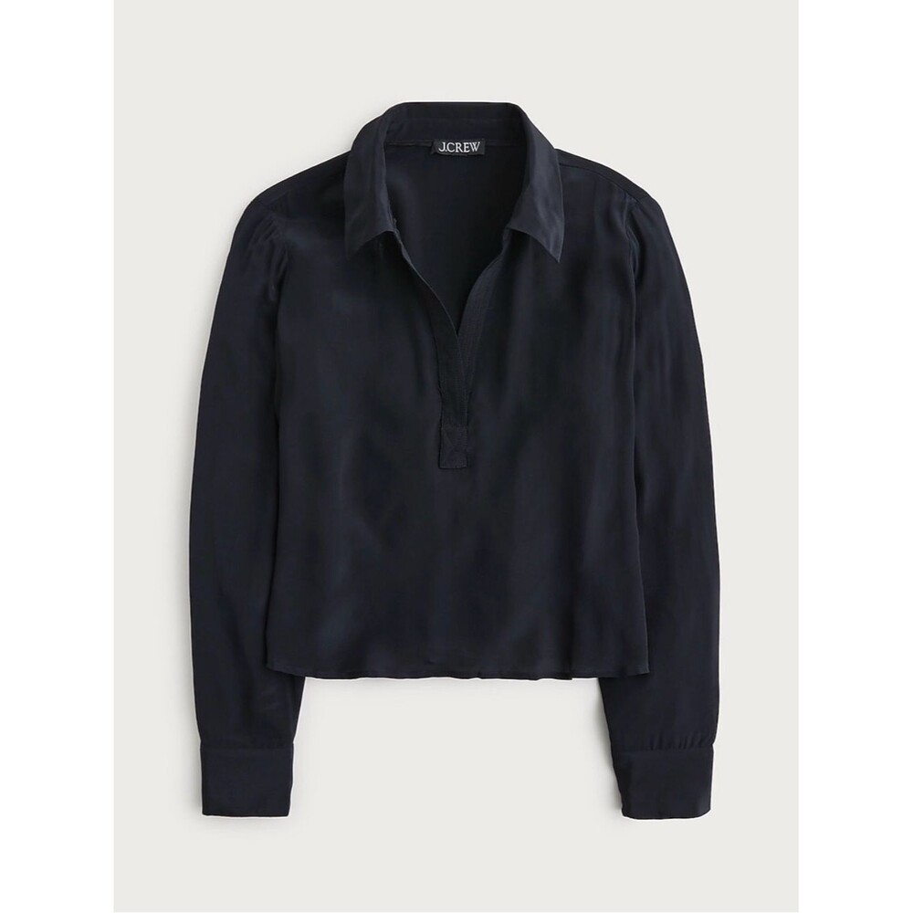 J. Crew Bungalow Popover Shirt Crepe De Chine Women Black size S Minimalist Chic